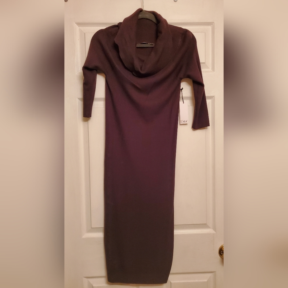Dex Sweater Dress Dark Olive Green Cowneck Size Medium Dress 3/4 Sleeve